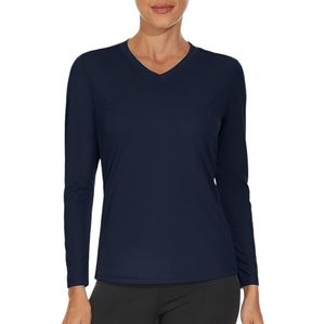 Animal Den Women's Navy Blue Long Sleeve V-Neck T-Shirt, Size Medium